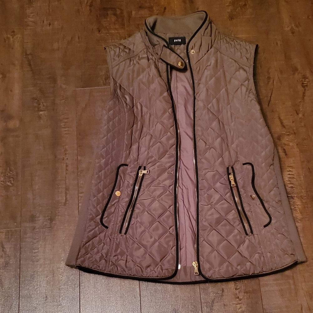 Fate Women's Olive Quilted Vest with Gold Zipper Size M
